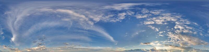 sky before sunset with beautiful awesome clouds. Seamless 360 hdri panorama with zenith for use in 3d graphics or game development as sky dome or edit drone shot as sky replacement photo