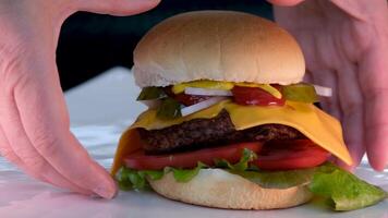 potato burger and sauce rotates slowly around its axis video