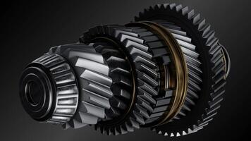 Shaft with gears from the gearbox isolated 3D Rendering. photo