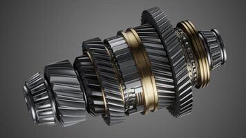 Shaft with gears from the gearbox isolated 3D Rendering. photo