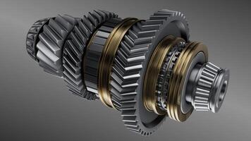 Shaft with gears from the gearbox isolated 3D Rendering. photo