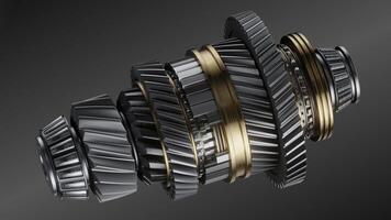 Shaft with gears from the gearbox isolated 3D Rendering. photo