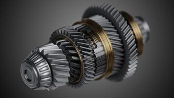 Shaft with gears from the gearbox isolated 3D Rendering. photo