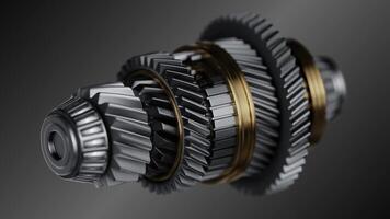 Shaft with gears from the gearbox isolated 3D Rendering. photo