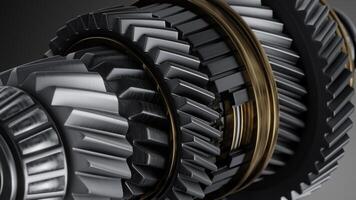 Shaft with gears from the gearbox isolated 3D Rendering. photo