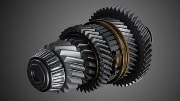Shaft with gears from the gearbox isolated 3D Rendering. photo