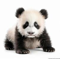 Adorable Panda Cub Sitting on White Background photo