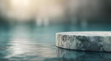 Tranquil Water Surface With Circular Stone In Serenity At Sunset photo