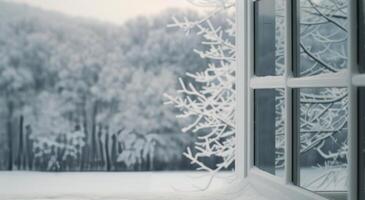 Snow-Covered Trees and Frosted Landscape in Winter Morning Light photo