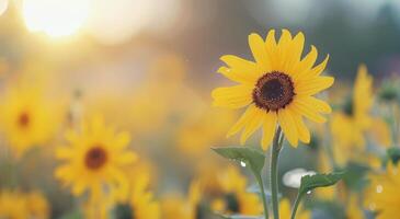 Sunflower Blooming in Golden Light at Sunset in a Vibrant Field photo