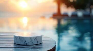 Elegant Poolside View With Sunlight Reflections at Luxury Resort photo