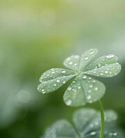 Fresh Clover Leaves Covered in Raindrops in a Serene Natural Setting photo