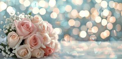 Elegant Floral Arrangement in a Softly Lit Venue With Bokeh Background photo