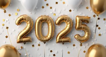Celebration Decorations With Gold Balloons and Confetti for the Year 20025 photo