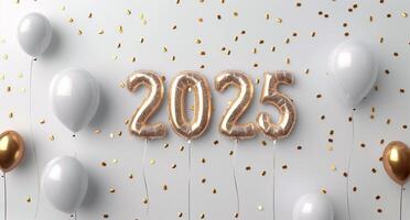 Celebration Decorations With Gold Balloons and Confetti for the Year 20025 photo