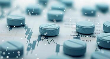 Blue Tablets on Financial Data Chart With Graphs and Statistics photo