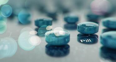 Close-Up Of Blue Pills On A Circuit Board At A Laboratory photo