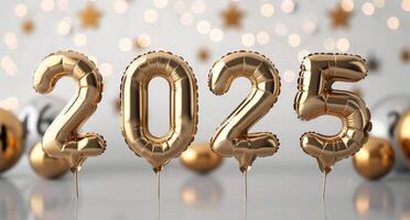 Celebration Decorations With Gold Balloons and Confetti for the Year 20025 photo