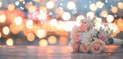 Elegant Floral Arrangement With Soft Bokeh Background for Celebratory Events photo