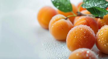 Fresh Apricots With Water Droplets on a Light Surface photo