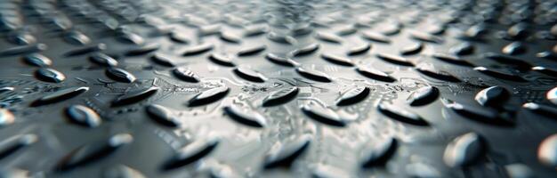 Close-Up of Textured Metal Surface With Raindrops at Sunset photo