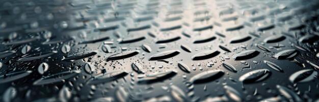 Close-Up View of Textured Metal Surface With Diamond Pattern Under Dim Lighting photo