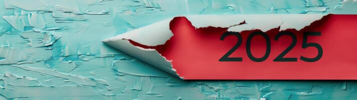 Torn Paper Reveal of 2025 on Textured Blue Background photo