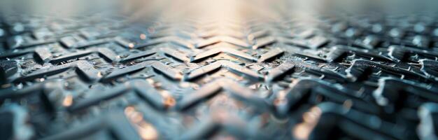 Close-Up View of Textured Metal Surface With Diamond Pattern Under Dim Lighting photo