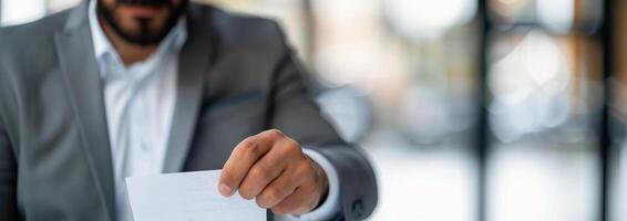 Businessman Reviewing Document in Modern Office During Daylight photo