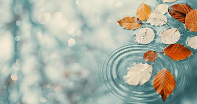 Autumn Leaves Floating on Calm Water With Ripples photo