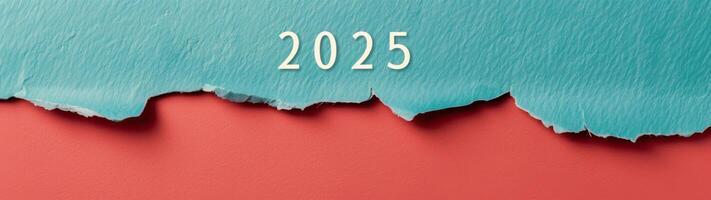 Torn Paper Reveal of 2025 on Textured Blue Background photo