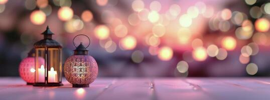 Colorful Lanterns Illuminating a Softly Lit Outdoor Gathering at Dusk photo