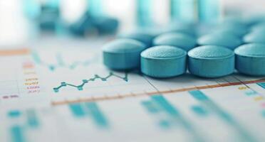 Blue Tablets on Financial Data Chart With Graphs and Statistics photo