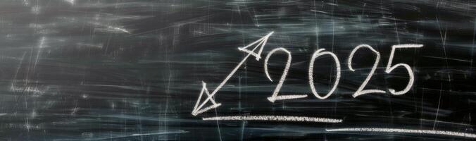 Chalkboard Arrow Pointing Toward Year 2025 photo