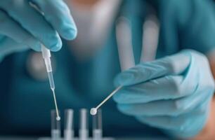 Laboratory Technician Conducting Sample Testing With Pipette and Swabs photo