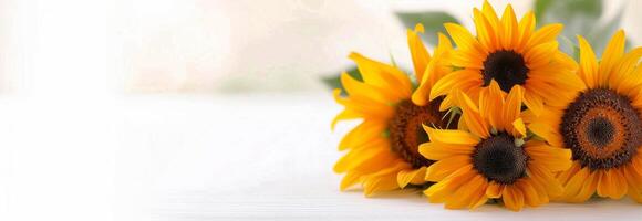 Bright Sunflowers Arranged Neatly on White Surface photo