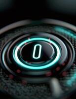Close-Up of a Futuristic Control Button With Illuminated Ring photo