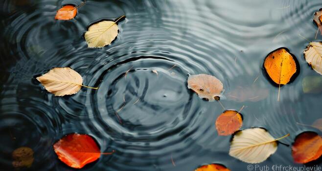 Autumn Leaves Floating on Calm Water With Ripples photo