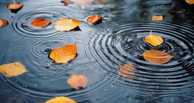 Autumn Leaves Floating on Calm Water With Ripples photo