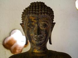 Buddha statues and sculptures at Phra That Luang or Phra Chedi Lokachulamanee is considered a very important place of worship in Vientiane, Laos. photo