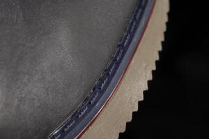Part of a leather boot close-up. A fragment of the texture of a polyveritane sole. photo