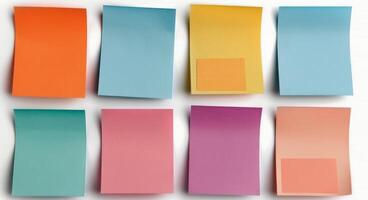 Colorful Sticky Notes Organized With Clips on a White Background photo