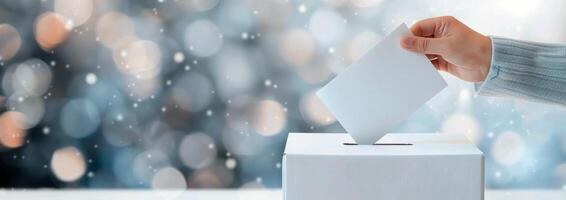 Hand Casting Vote Into Ballot Box During Election Day photo