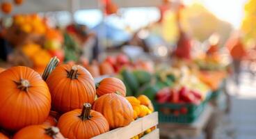 Autumn Harvest Market With Colorful Pumpkins and Seasonal Flowers in October photo