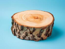 Tree Trunk Cross Section on Blue Background. photo
