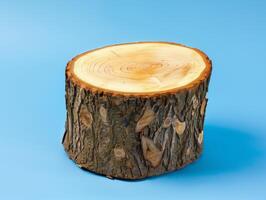 Tree Trunk Cross Section on Blue Background. photo