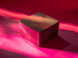 Wooden Cube On Pink Background. photo