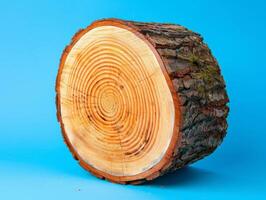 Tree Trunk Cross Section on Blue Background. photo