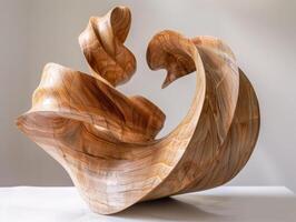 Abstract wooden sculpture with flowing lines. photo