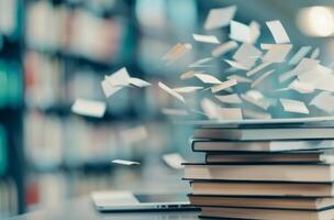 Books Falling From a Stack in a Library During Daylight photo